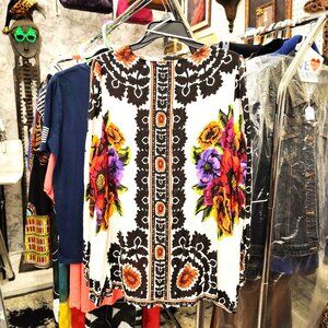 Rachel Zoe Floral Tribal Kimono Yukatas Open Cut Top